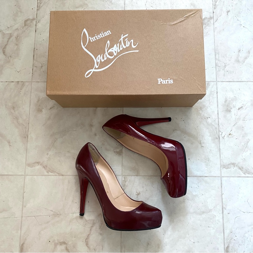Christian Louboutin Made in Italy Rolando 120 Dark Red Patent Leather Heels 6/36